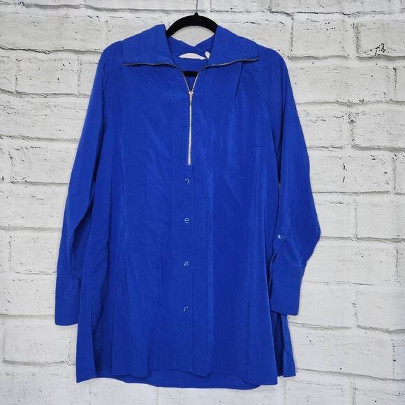 Soft Surroundings Loretta Shirt Solid Blue Button Zip Tunic Women's Large - Picture 1 of 11